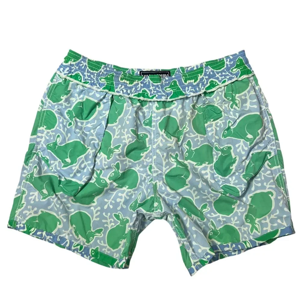 Vilebrequin Rabbit Print Swim Trunks MENS XL Green 6" Board Shorts NO LINER - Picture 9 of 14